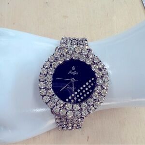 Jalga Vintage Crystal‎ Bracelet Watch Prong Set Rhinestones New Battery